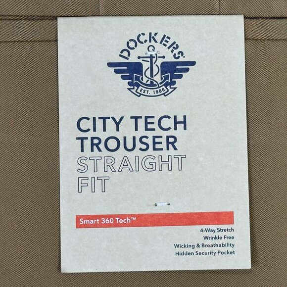 Dockers Pants City Tech Trousers Mens 38x30 Khaki Tan Straight Fit Stretch NWT - Picture 10 of 14